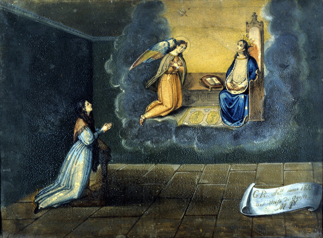 Nuori nainen rukoilee. Ex voto Madonna delle Grazie de Monzan pyhäköstä. 1833. tekijältä Unknown artist