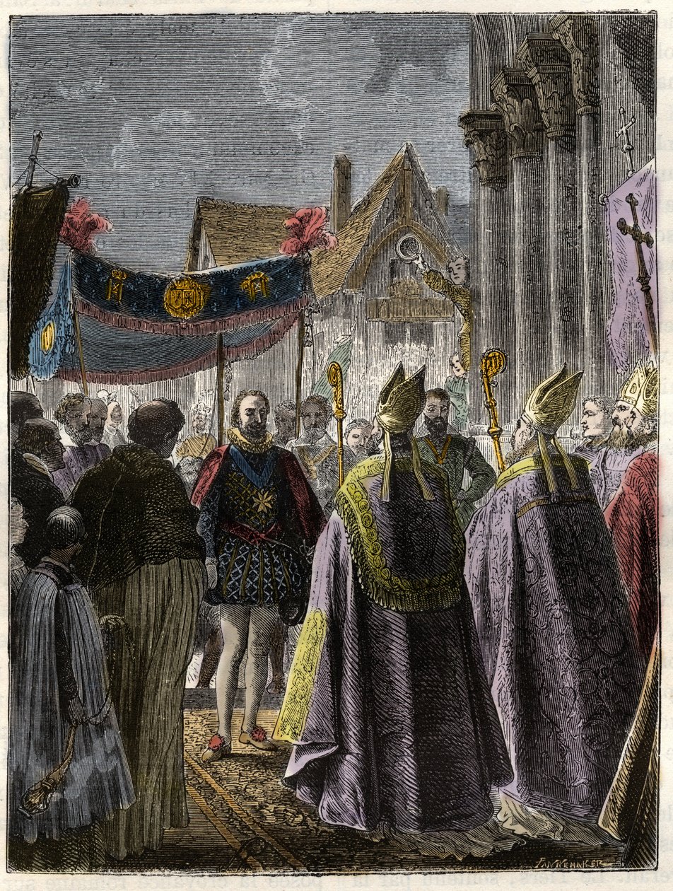 Henrik IV:n vanhurskaus ja kääntyminen katolilaisuuteen St. Denisissä 15. heinäkuuta tekijältä Unknown artist