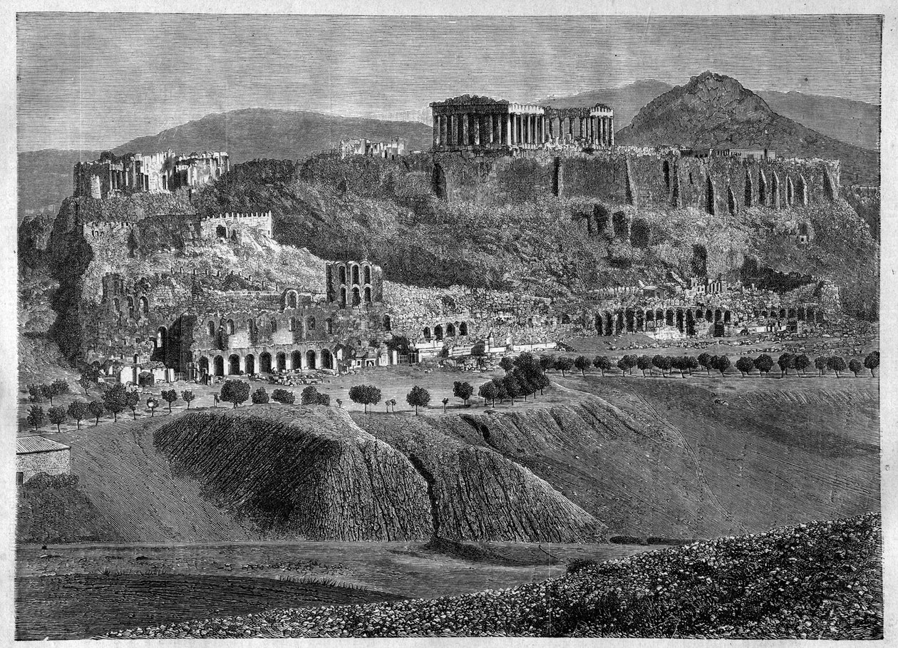 Ateenan akropolis 1881 - Ateenan akropolis vuonna 1881 - kaiverrus - tekijältä Unknown artist