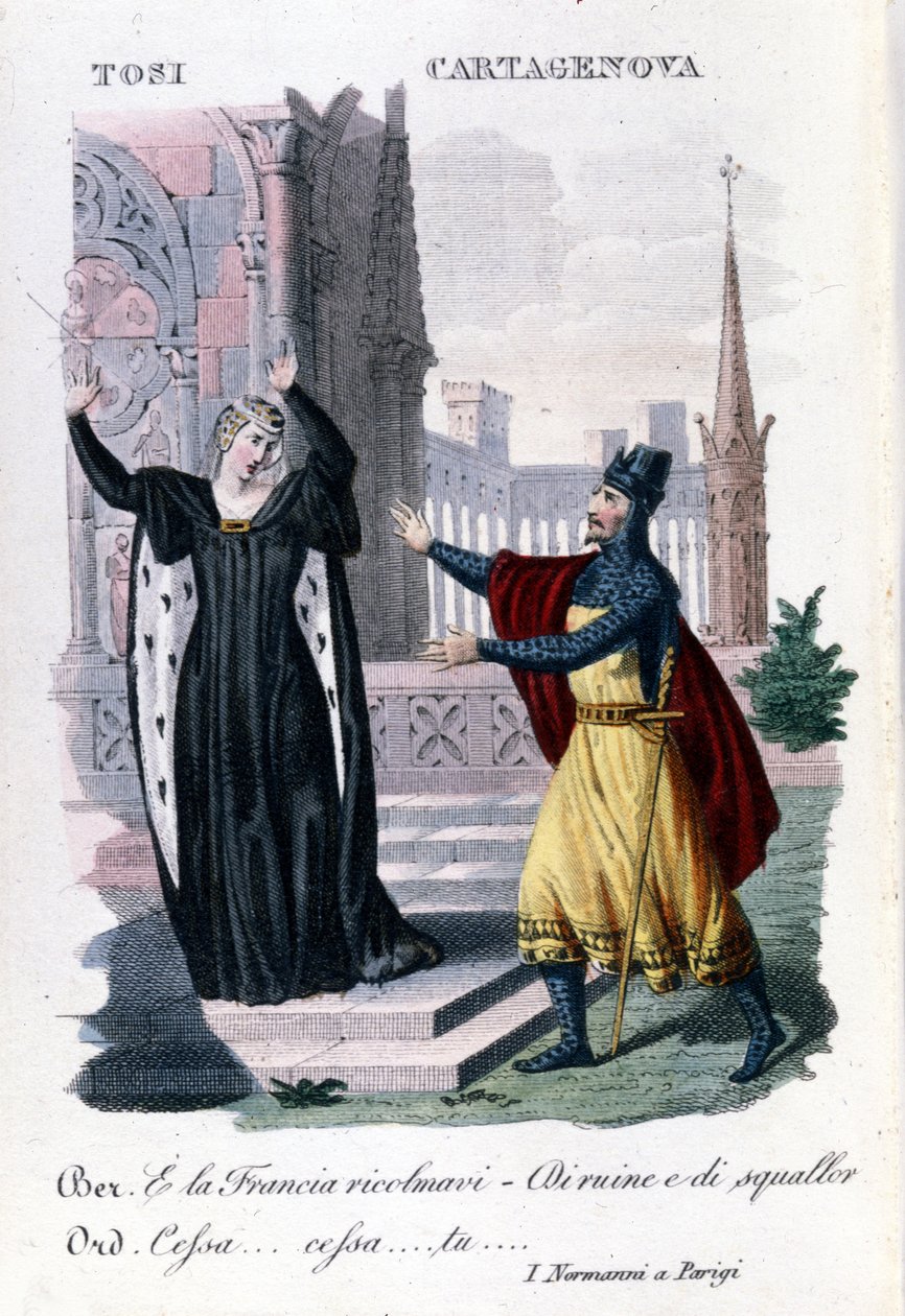 Adelaide Tosi ja Orazio Cartagenova Saverio Mercadanten "Normannit Pariisissa". Italialainen säveltäjä (1795-1870). tekijältä Unknown artist