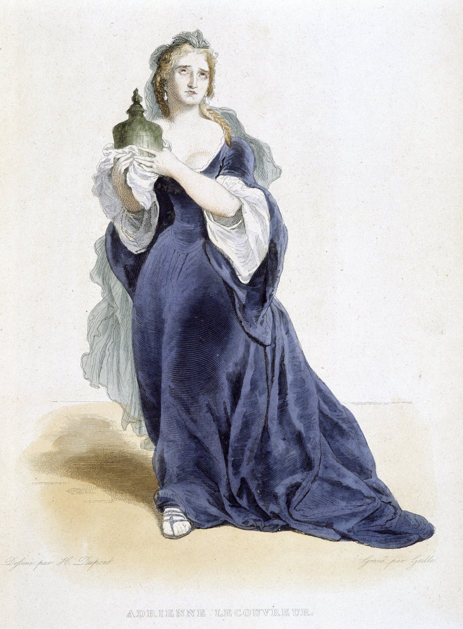 Adrienne Lecouvreur (1692-1730), ranskalainen näyttelijä. Mennechetin teoksessa "" Ranskan plutarkho "" 1844 - 1847. Pariisin koristetaiteen kirjasto. tekijältä Unknown artist