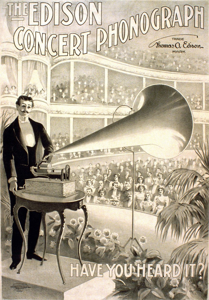 Mainos edison Gramophone "" Edison conert fonografi, oletko kuullut sen? "" - litografia 1899 tekijältä Unknown artist