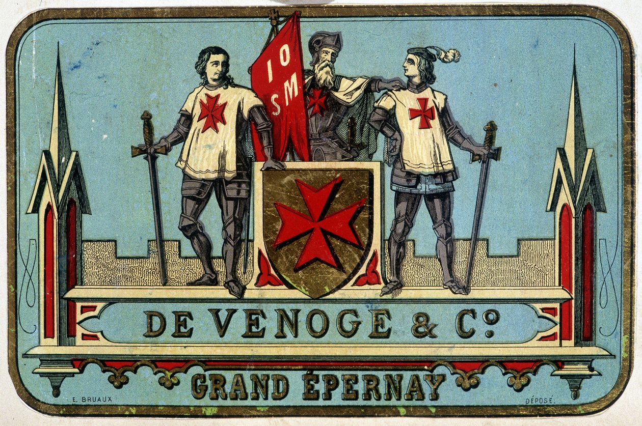 Mainosmerkki "" Venoge - Grand Epernay"" (Maltan ritarit). n.d.. 1800-luku. tekijältä Unknown artist