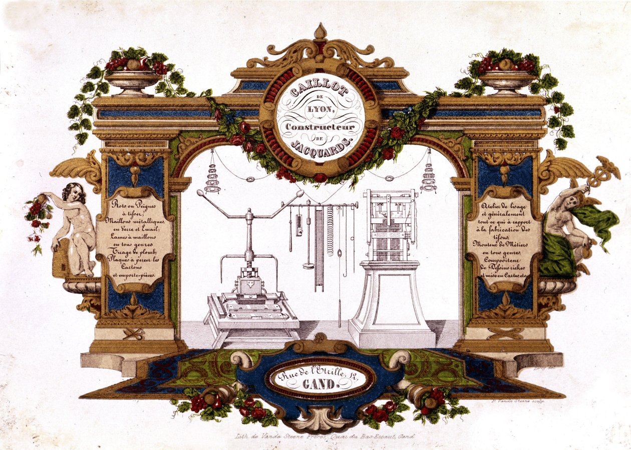 Jacquard Loomin "" Caillot de Lyon" -rakentajan mainos". 1840. tekijältä Unknown artist