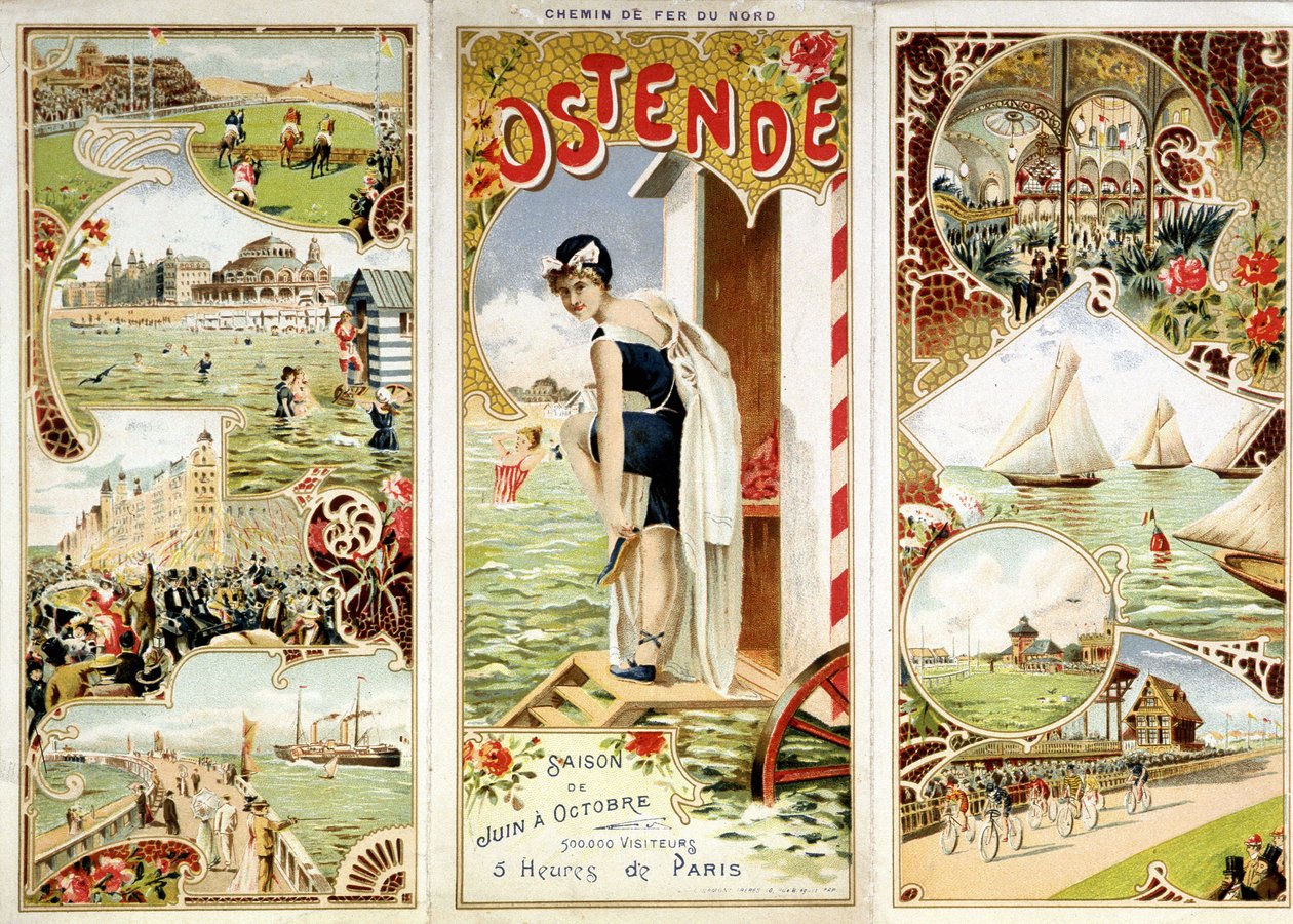 Pohjoisen rautatien mainonta: Oostende, 5 tuntia Pariisista, sd. 1800-luvun lopulla tekijältä Unknown artist