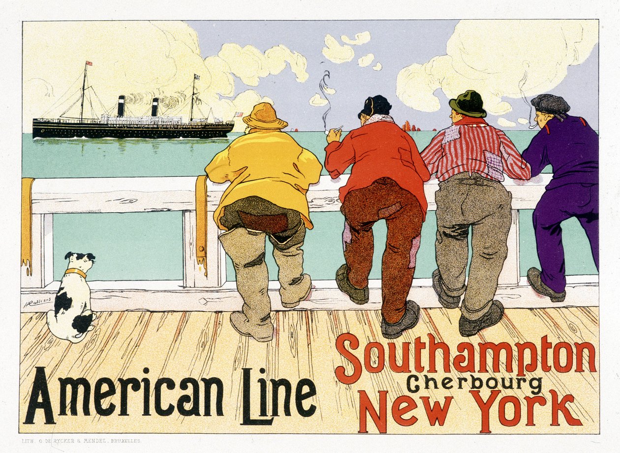 Mainosjuliste American Linen "Southampton, Cherbourg, New York" -julkaisussa "Pictorial Placard", Bryssel tekijältä Unknown artist