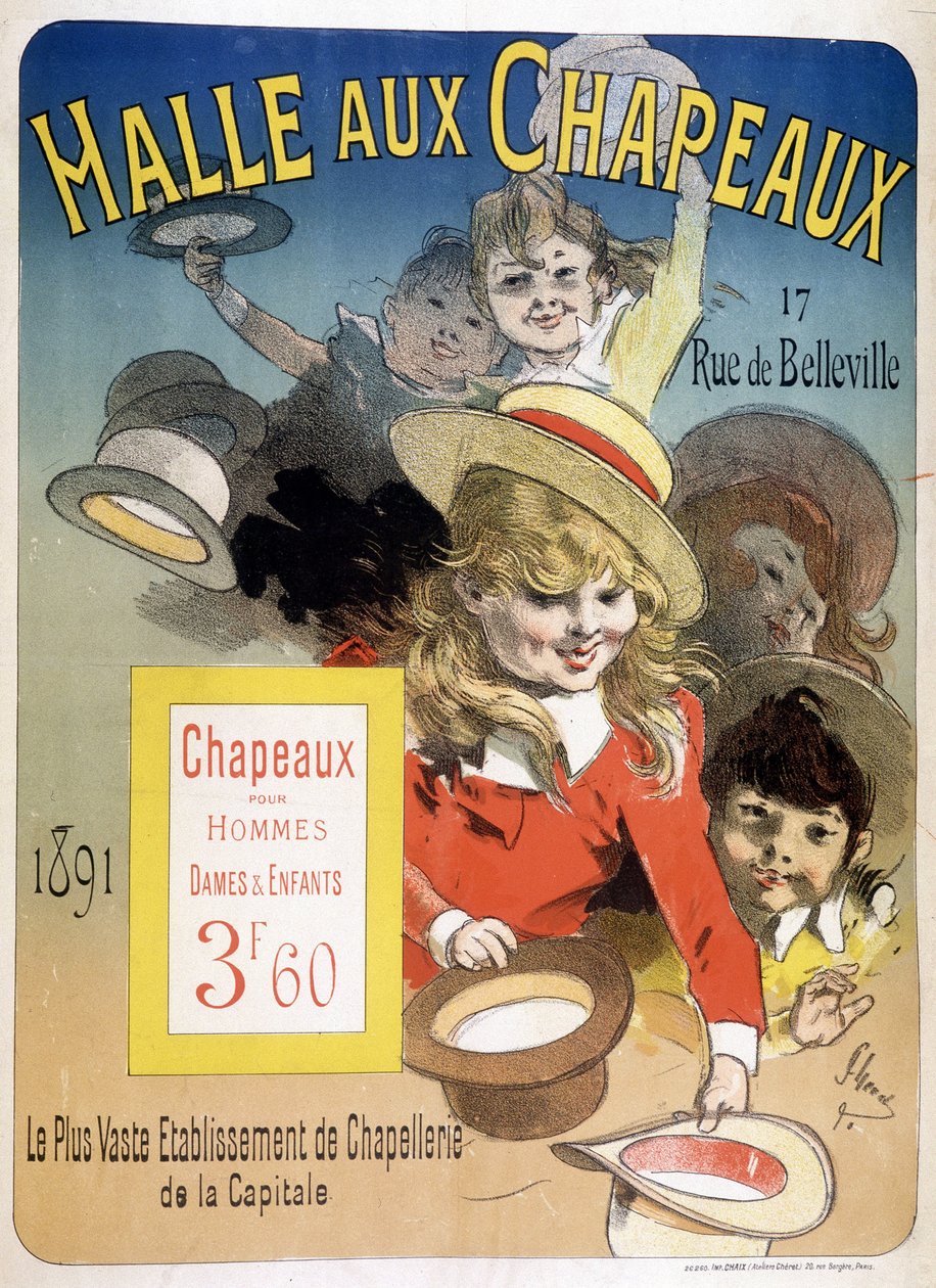 Mainosjuliste "Halle aux hats", rue de Belleville Pariisissa tekijältä Unknown artist