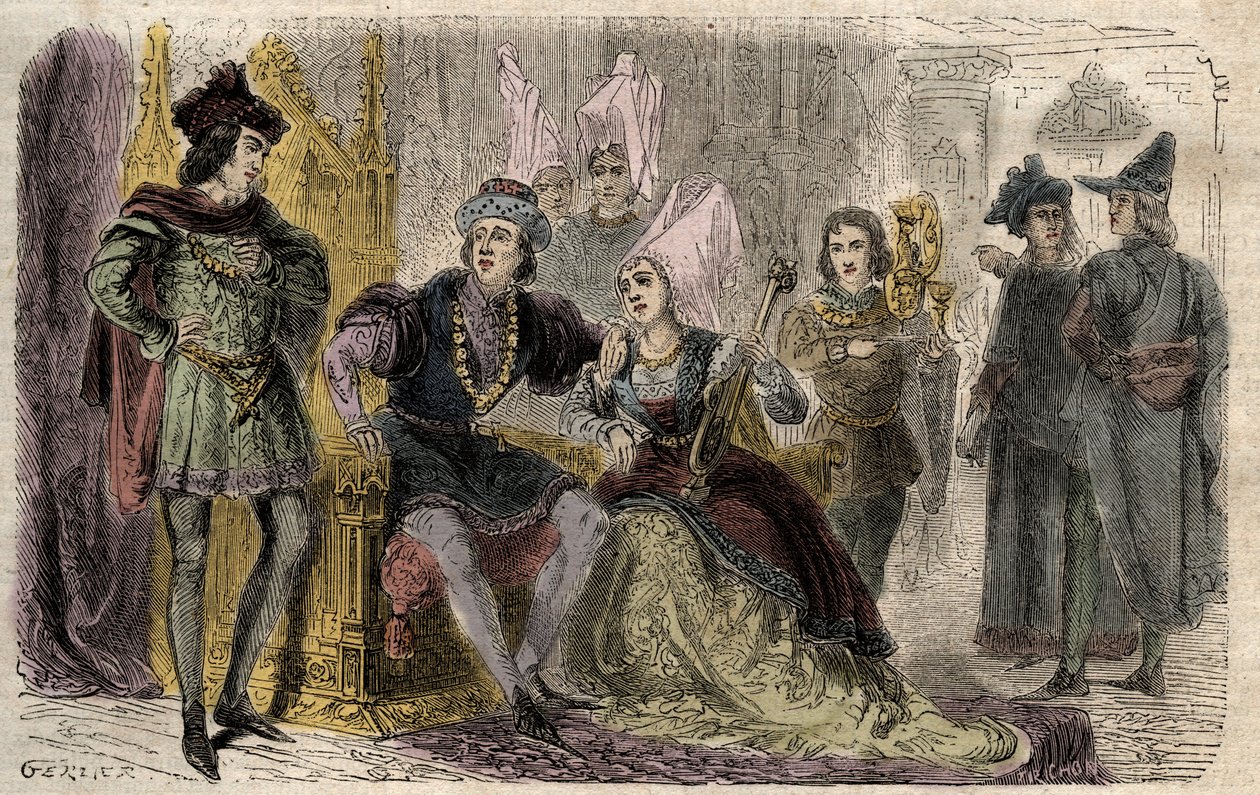 Agnes Sorel (1422-1450) Charles VII:n hovissa - Agnes Sorel a la cour de Charles VII - kaiverrus Joseph Decembren ja Edmond Allonierin kirjaan "Dictionnaire populaire illustrious" - 1864 - tekijältä Unknown artist