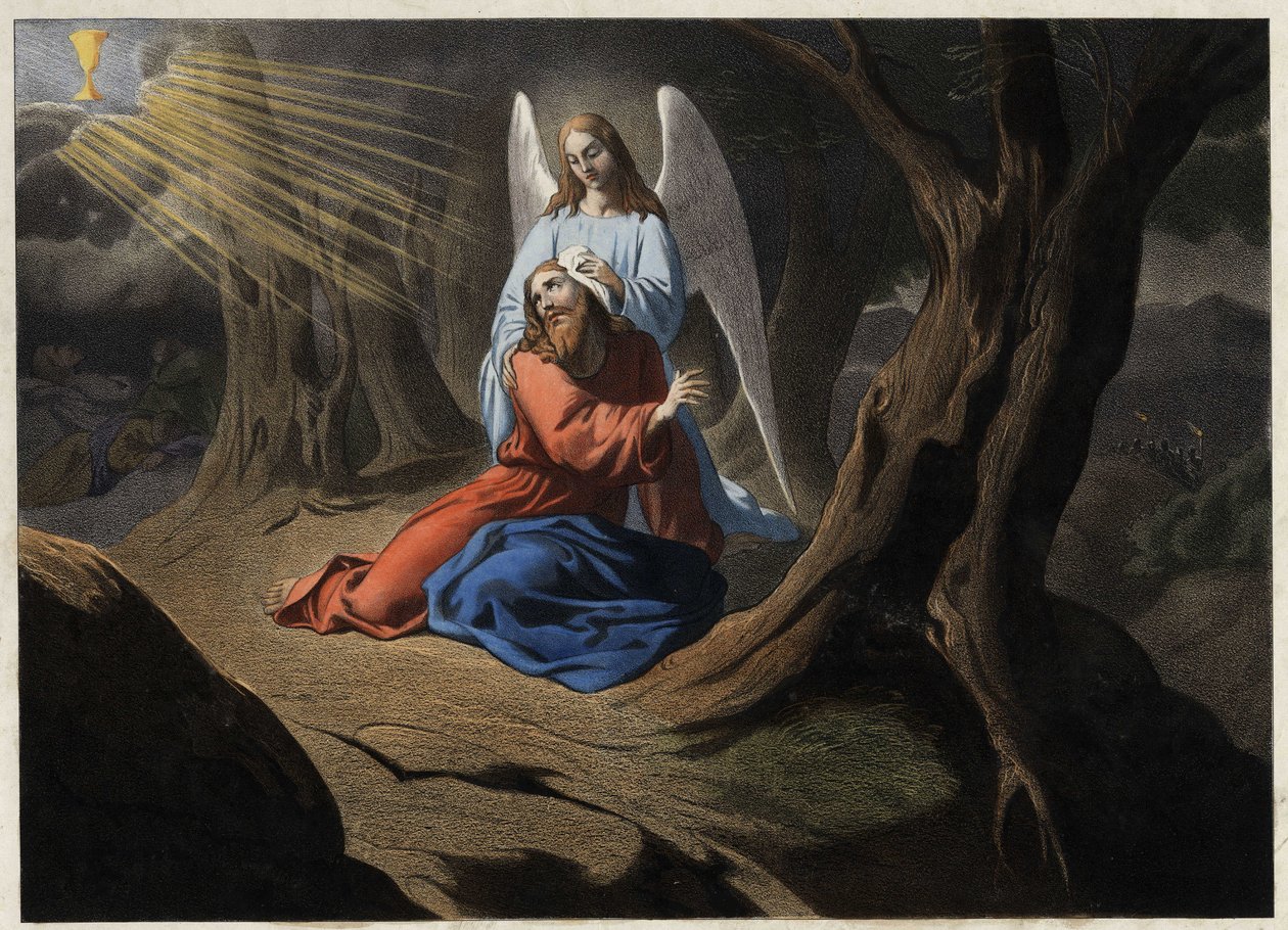 Agony in the Garden - Kristuksen rukous oliivipuutarhassa. Anonyymi kaiverrus 1800-luvun puolivälistä. tekijältä Unknown artist