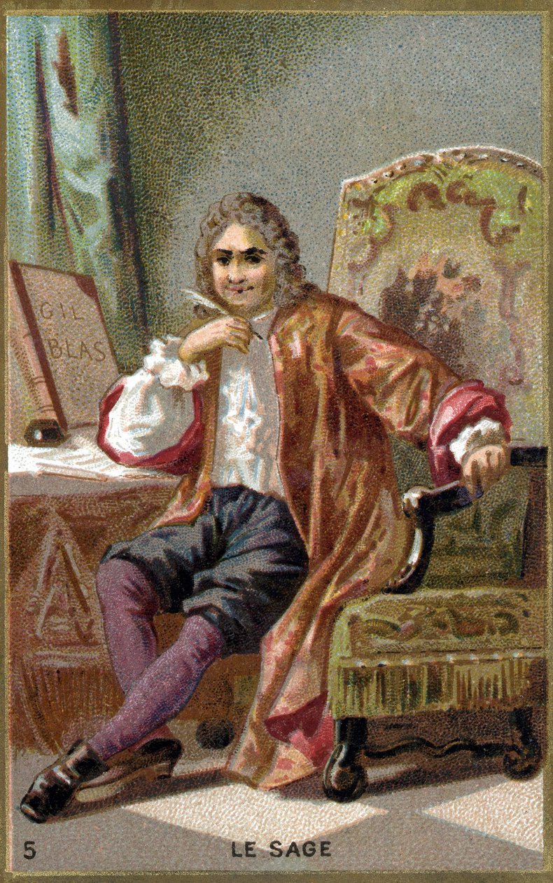 Alain Rene Lesage (Alain-Rene Le Sage) (1668-1747). 1800-luvun kromolitografia. tekijältä Unknown artist