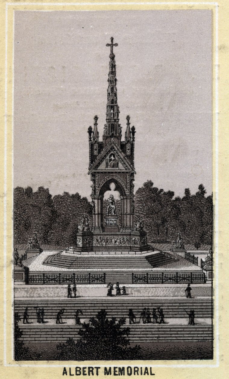 Albert Memorial, Lontoo, Englanti. 1800-luvun lopun kromolitografia. tekijältä Unknown artist