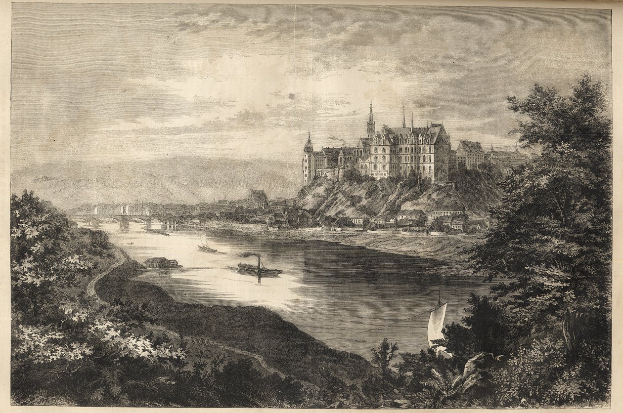 Albrechtsburgin linna - Saksi -Saksa - Albrechtsburgin linna Saksin maassa Saksassa - kaiverrus - 1866 tekijältä Unknown artist