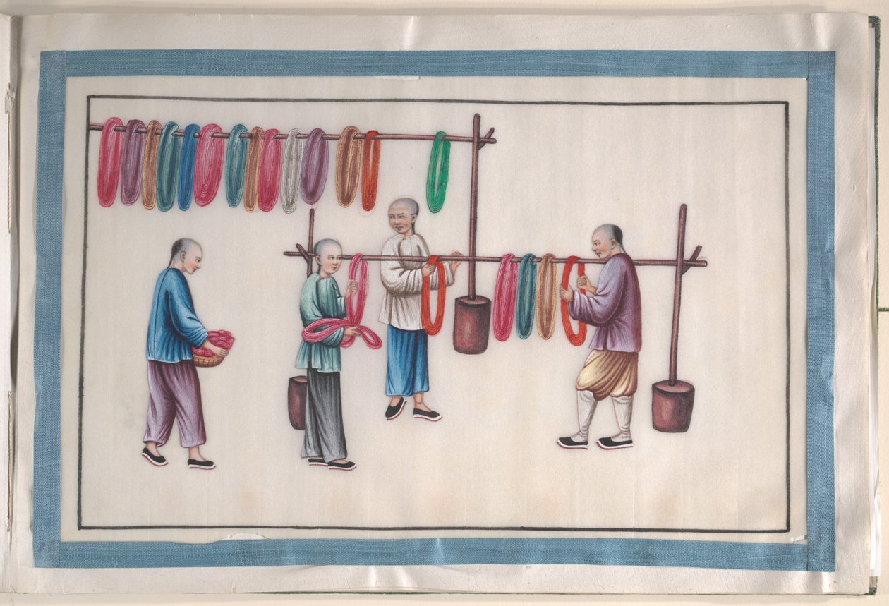 Albumi, joka sisältää kaksitoista maalausta silkkiä tekevistä ihmisistä tekijältä Unknown Artist