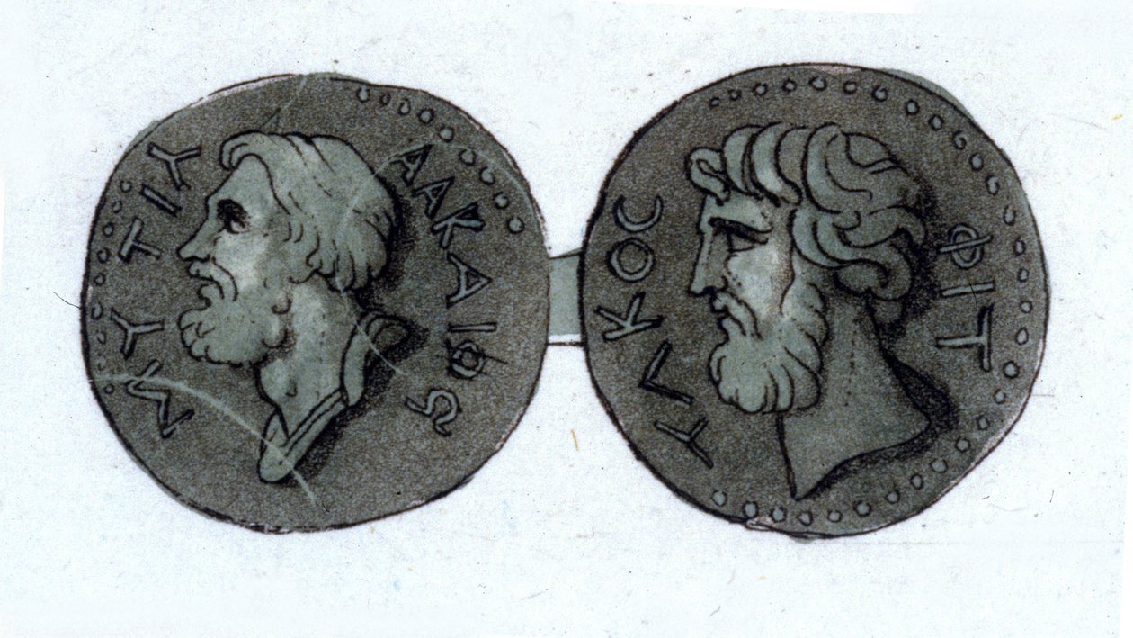 Alcée (v. 630 - v. 580 eKr.). kreikkalainen runoilija. 1800-luvun alun kaiverrus. tekijältä Unknown artist