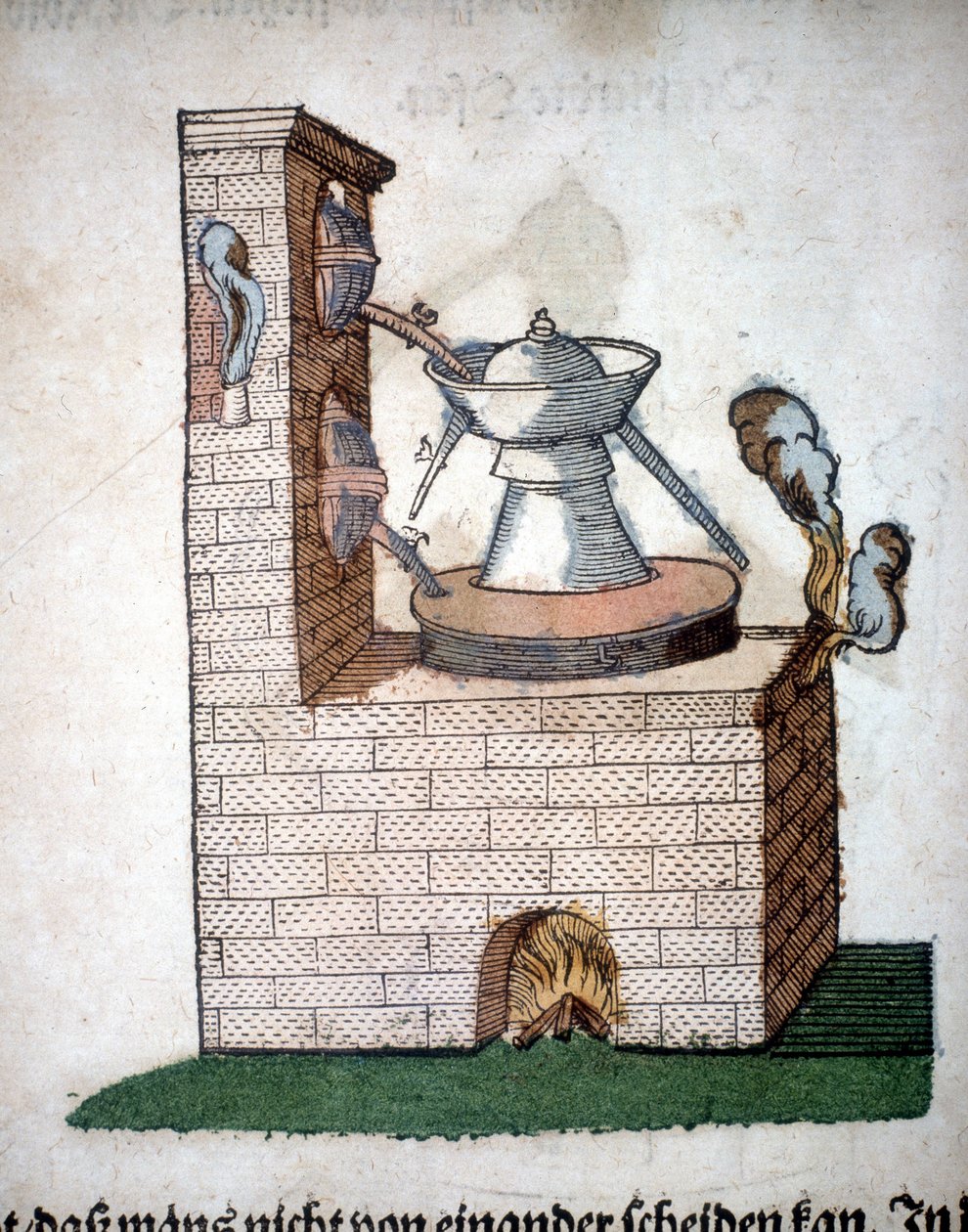Alkemia: tislauslaite, otettu Pietro Andrea Mattiolin (Matthiole) (1500-1577) kirjasta. Frankfurt tekijältä Unknown artist