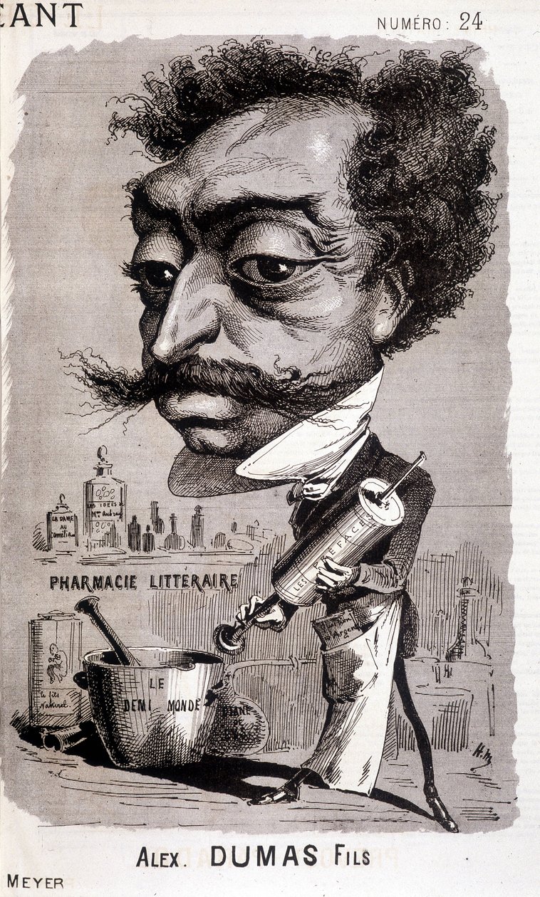 Alexandre Dumas Fils ja hänen "" kirjallinen apteekkinsa"" - teoksessa "" Le Géant" 8.2.1868 tekijältä Unknown artist