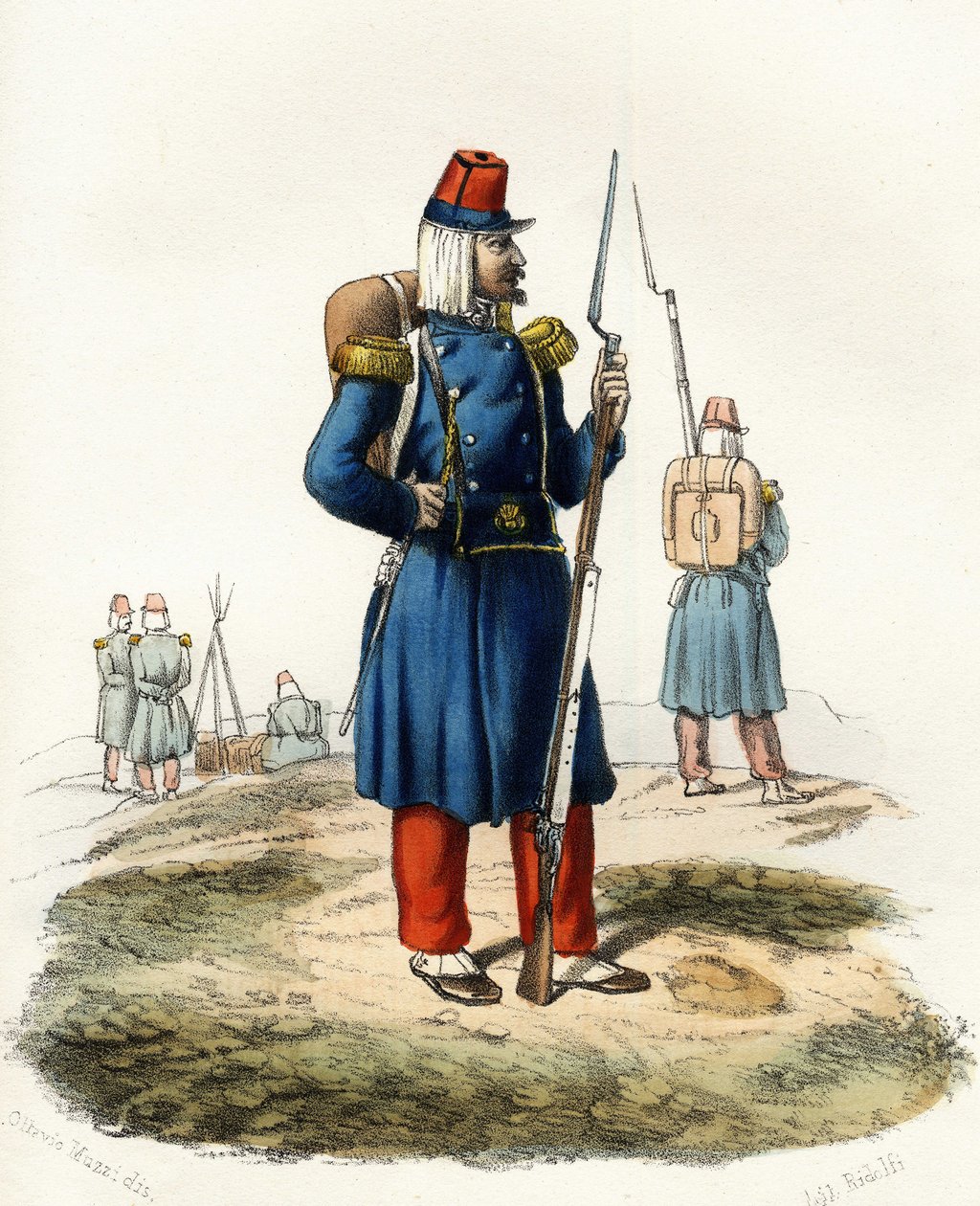 Algeria, Ranskan Afrikan armeijan kevyt jalkaväki vuoden 1830 retkikunnan aikana. Leone Galibertin teoksessa ”Storia d