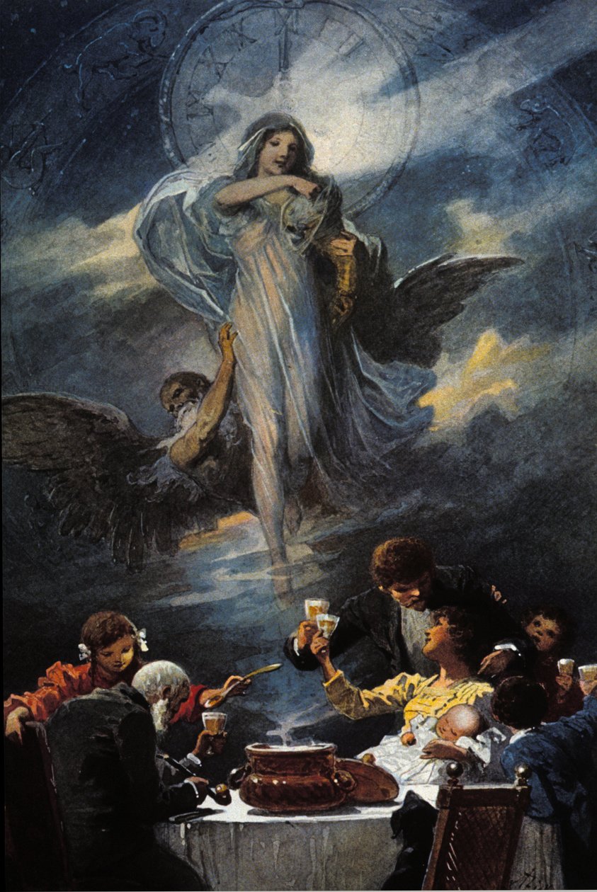Allegoria jouluaatosta ja uudenvuodenaaton illallisesta. 1889 tekijältä Unknown artist