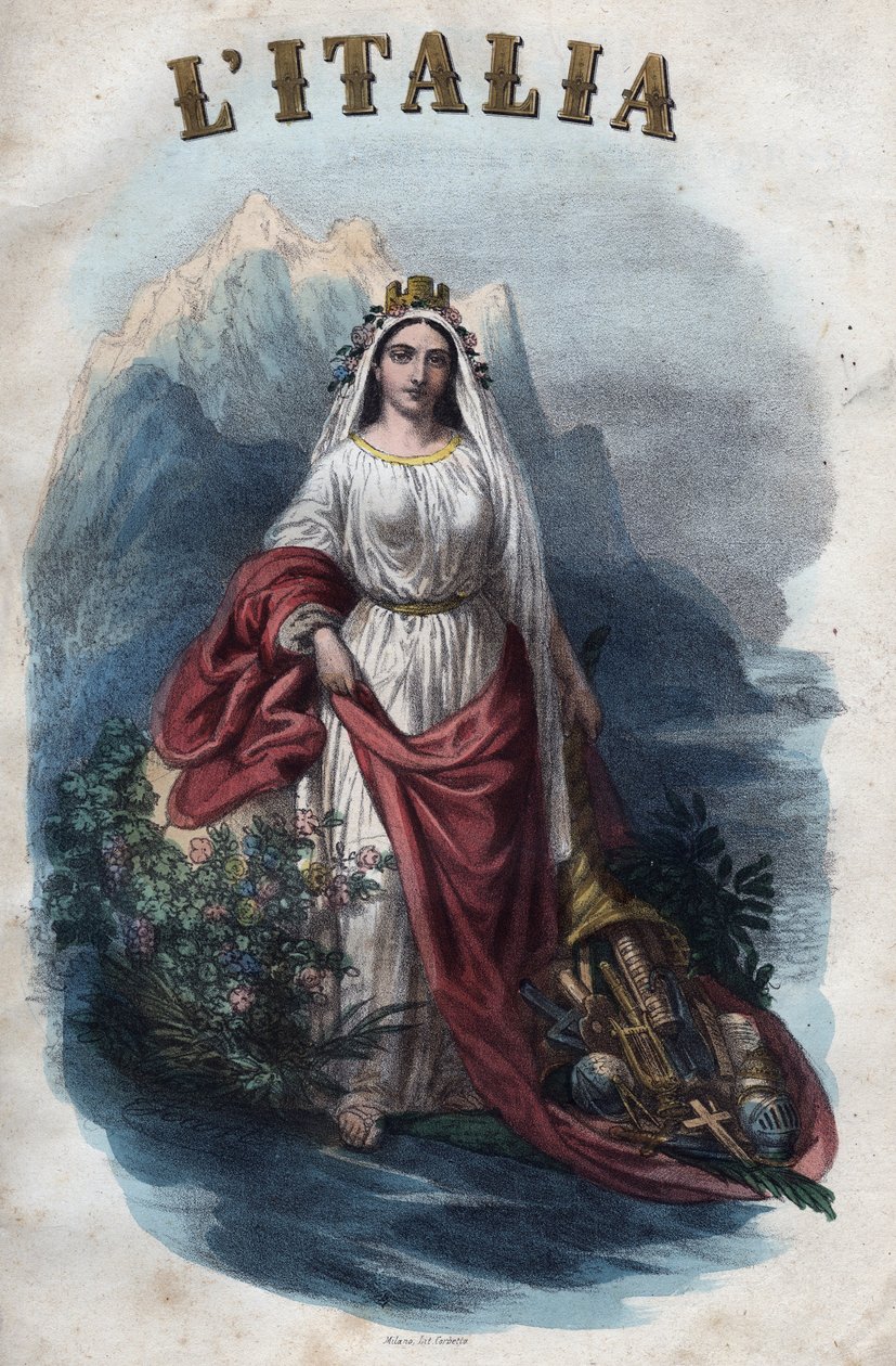 Italian allegoria - kaiverrus kirjasta "" Maailmankaikkeuden kaikkien kansojen tavat ja tavat. Eli kaikkien kansojen hallituksen, lakien, miliisin, uskonnon historia kaukaisimmista ajoista nykypäivään "1856 tekijältä Unknown artist