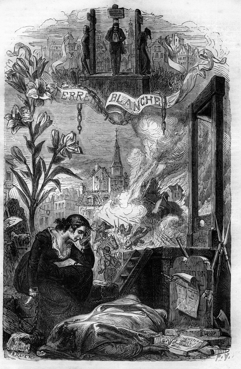 Allegoria La Terreur blanchesta Ranskassa vuonna 1815 (Rojalistinen reaktio, joka tapahtui Napoleonin kukistumisen jälkeen bonapartisteja ja entisiä vallankumouksellisia vastaan.) Kaiverrus 1800-luvulta. tekijältä Unknown artist