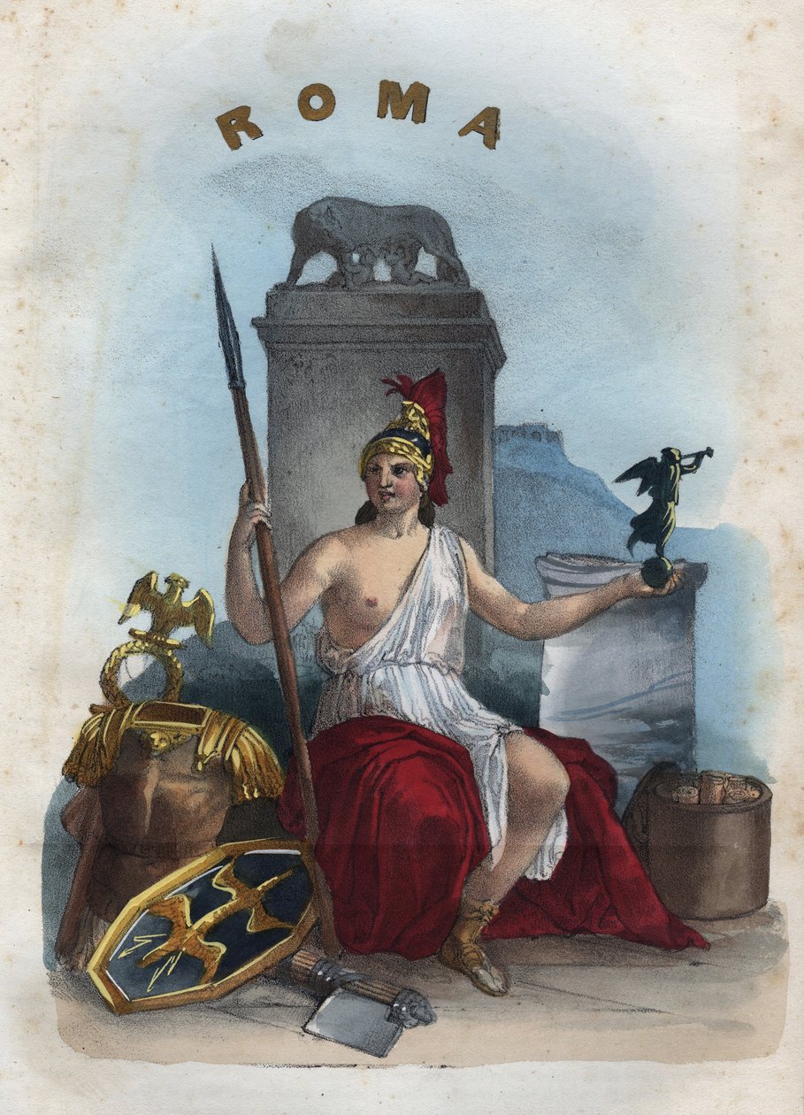 Rooman allegoria - kaiverrus universumin kaikkien kansojen tavoista ja perinteistä. Eli kaikkien kansojen hallituksen, lakien, miliisin, uskonnon historia kaukaisimmista ajoista nykypäivään "1856 tekijältä Unknown artist