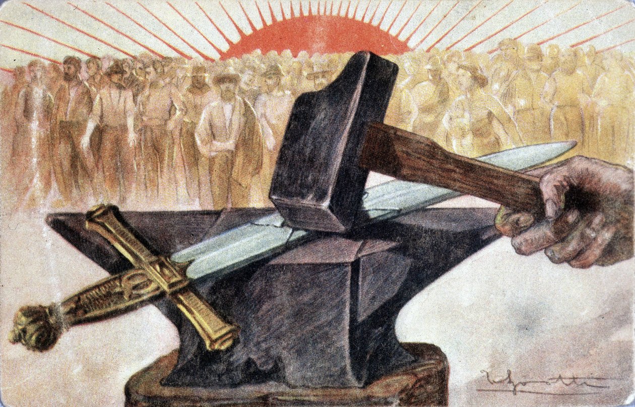 Allegoria sosialismista työläissymboleilla (alasin ja vasara). tekijältä Unknown artist