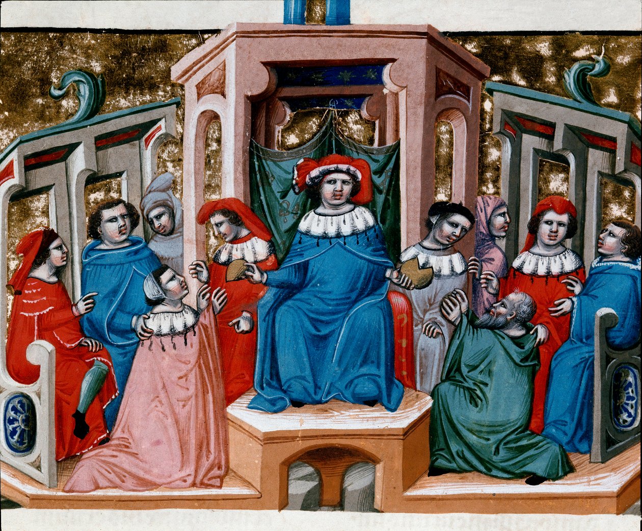 Pienoislain allegoria otettu Justinianuksen koodekista (Codex Justinianus), kokoelma lakeja ja instituutioita, jotka julkaistiin Bysantin keisarin Justinianus I:n (483-565) alaisuudessa. tekijältä Unknown artist