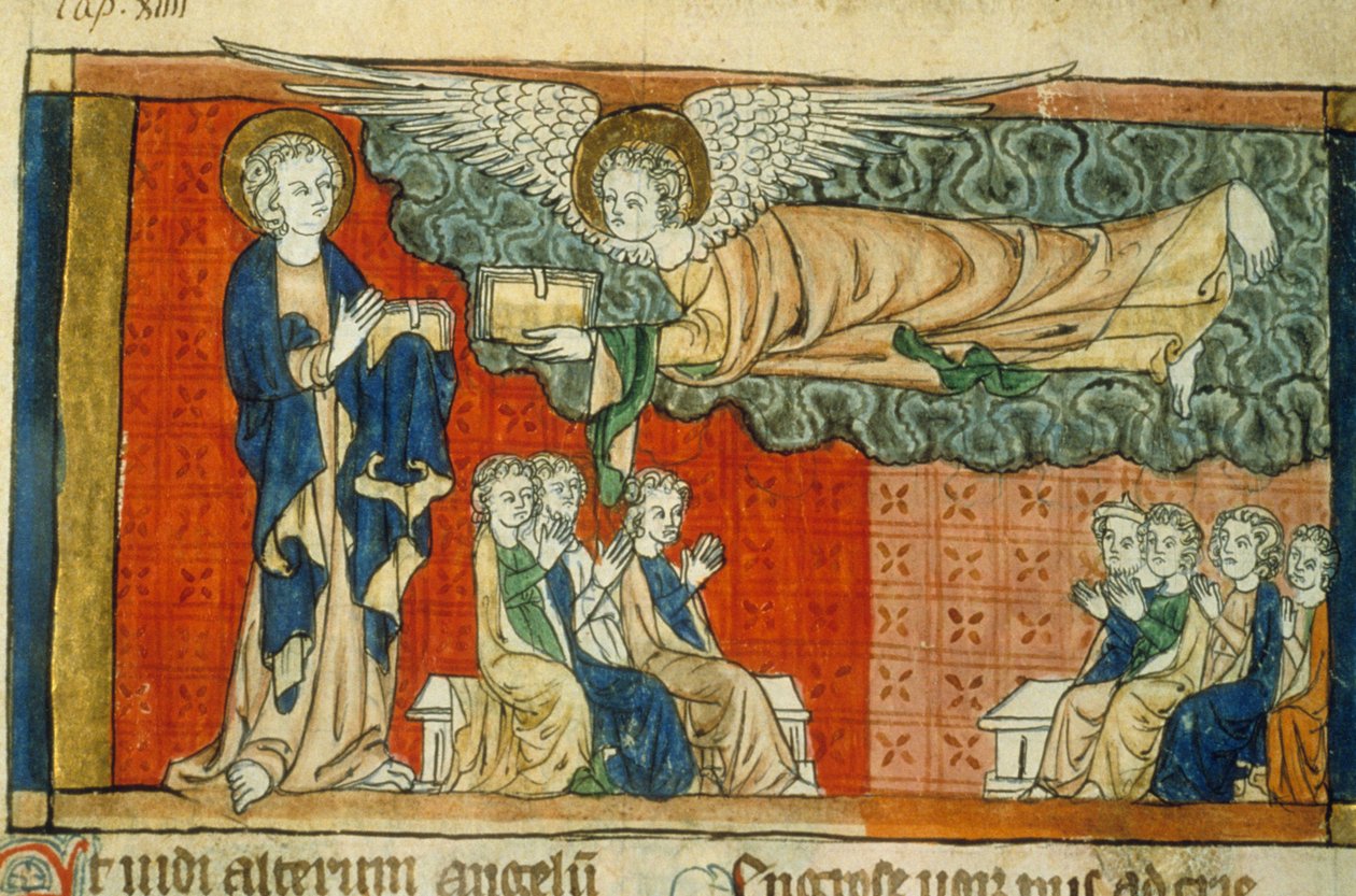 Allegoria Babylonin kukistumisesta (enkelin kanssa) - Keskiajan miniatyyri (ref.815, 032r): Lupapyyntö Toulousen kaupunginkirjastolta (puh: 05 62 27 66 66) tekijältä Unknown artist