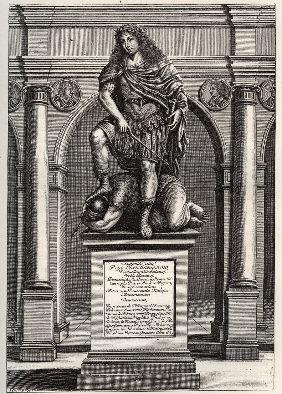 Allegoria, joka edustaa kuningas Ludvig XIV:tä (1638-1715), joka murskasi vihollisensa. J. Frosnen kaiverrus vuodelta 1653. Yksityinen kokoelma. tekijältä Unknown artist