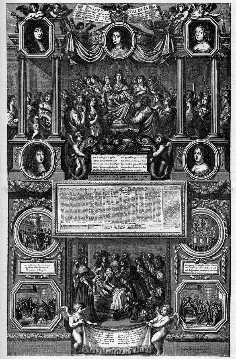 Almanach vuodelle 1682, joka edustaa Dauphinin syntymää (Louis de France tunnetaan nimellä Grand Dauphin tekijältä Unknown artist