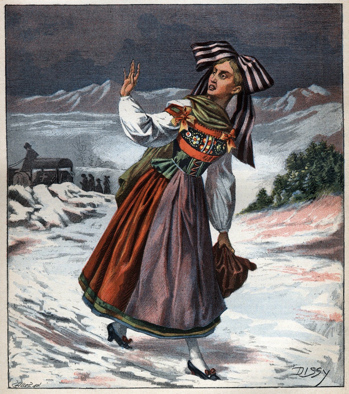 Elsassilainen nainen alueellisessa pukukaiverruksessa vuodelta 1892. tekijältä Unknown artist