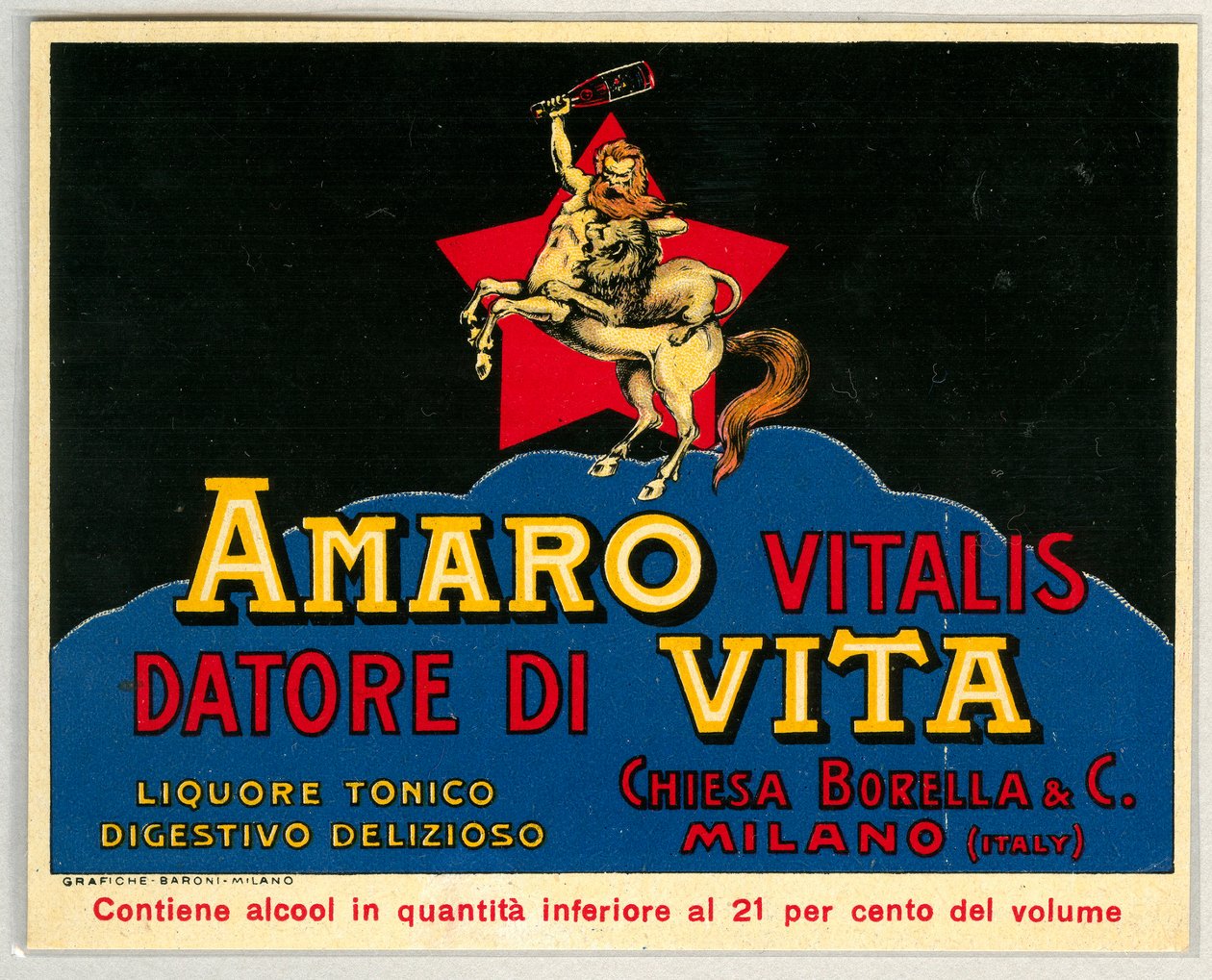 Amaro vitalis -alkoholimainos (kromolitografia 1800-luvun lopulla) tekijältä Unknown artist