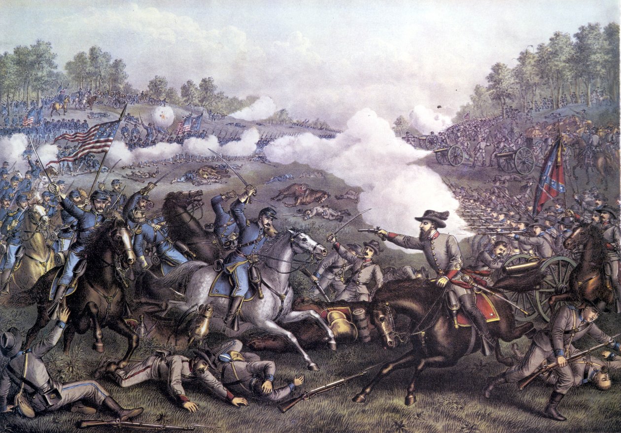Amerikan sisällissota (1861 - 1865): Opequonin taistelu tai kolmas Winchesterin taistelu, Virginia 19. syyskuuta 1864. Kaiverrus 1800-luvulta. tekijältä Unknown artist