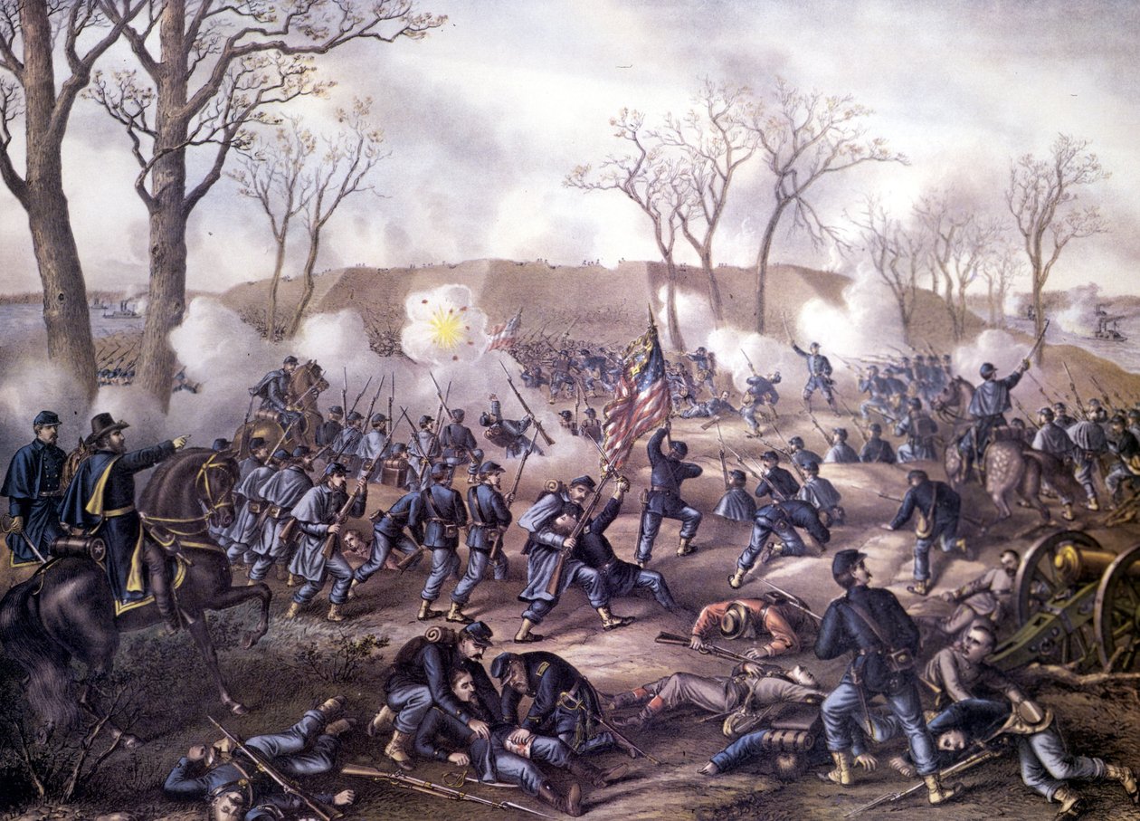 Amerikan sisällissota (1861 - 1865): Ensimmäinen taistelu Fort Donelsonissa (Tennessee) 16. helmikuuta tekijältä Unknown artist