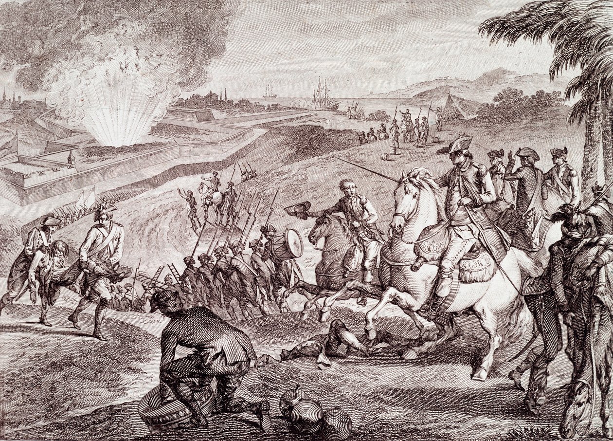 Amerikan vapaussota: Pensacolan piiritys ja Espanjan armeijan voitto (1800-luvun kaiverrus) tekijältä Unknown artist