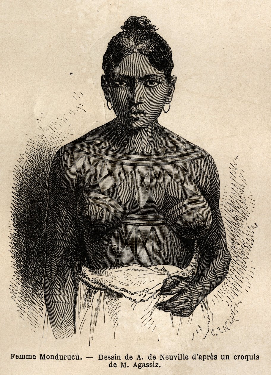 Intialainen nainen Mondurucu (tai Mundurucu), heimo Paran osavaltiosta Tapajos-joen alueella tekijältä Unknown artist