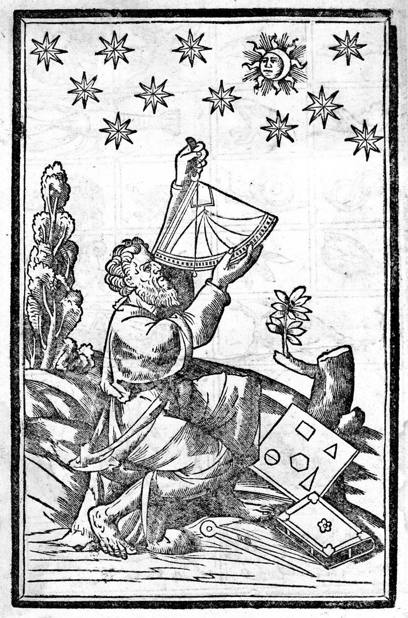 Astrologi ottaa korkeuden sekstanttillaan pimennyksen aikana. tekijältä Unknown artist