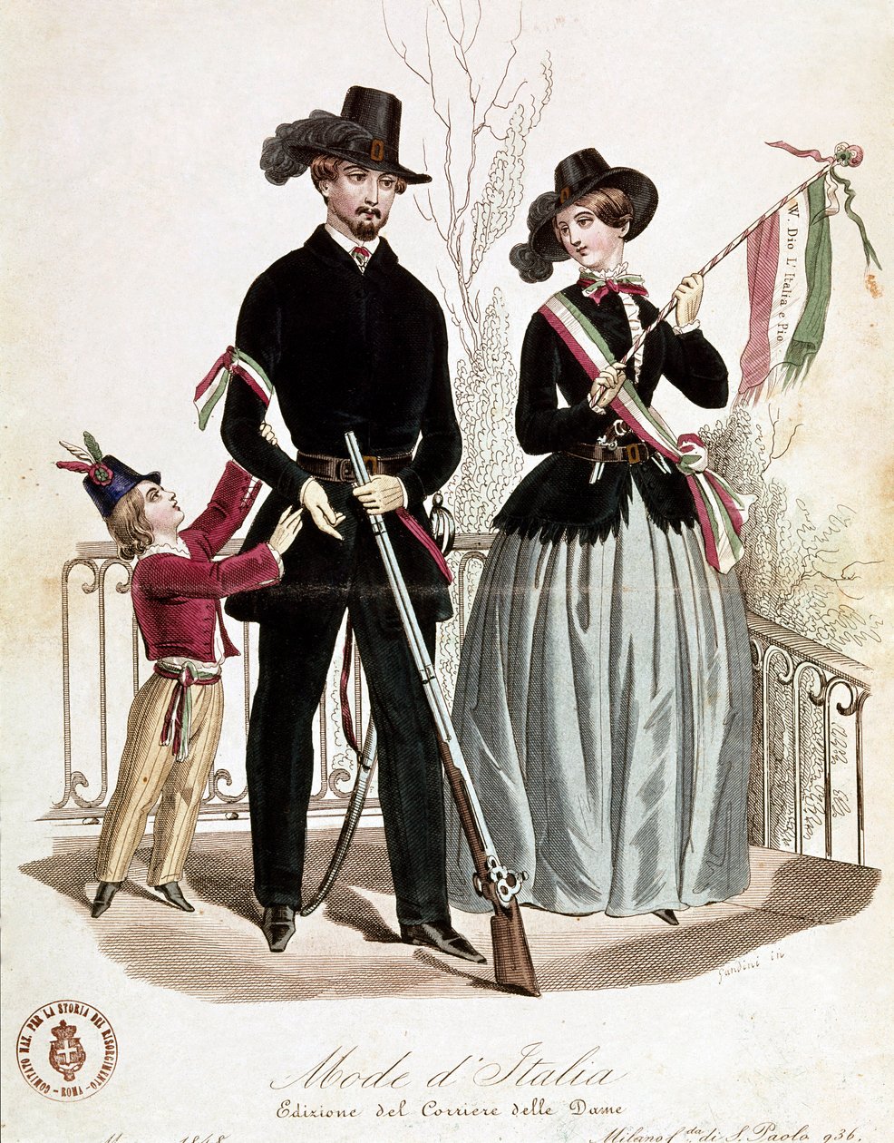 Tyylikäs isänmaallinen perhe Risorgimenton aikaan (Litografia tekijältä Unknown artist