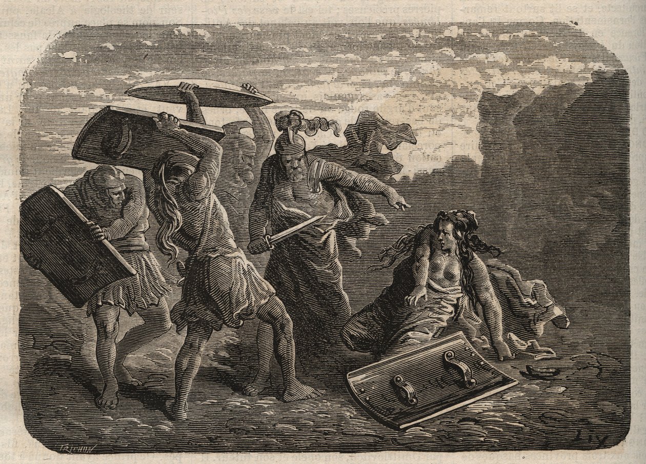 Muinainen Rooma - Tarpeian rangaistus - Tarpeian rangaistus - kaiverrus tekijältä Unknown artist