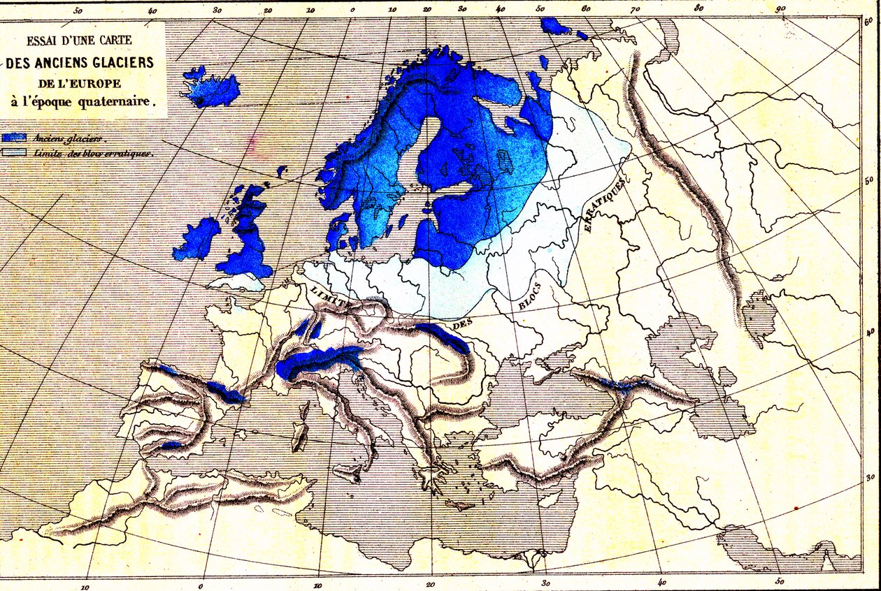Euroopan muinaiset jäätiköt, kvartäärialue (kaiverrus) (kaiverrus) tekijältä Unknown Artist