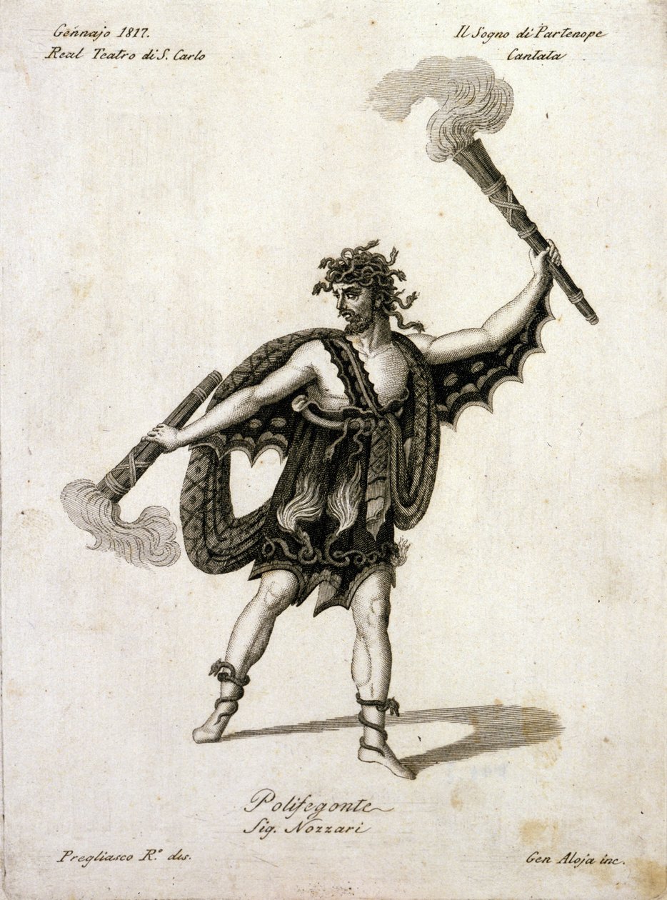 Andrea Nozzari (1775-1832) Polifegonten roolissa Giovanni Simone Mayrin (Johann Simon Mayr) (1763-1845) "" Partenopen unelma " -elokuvassa - Napoli, Teatro San Carlo tekijältä Unknown artist
