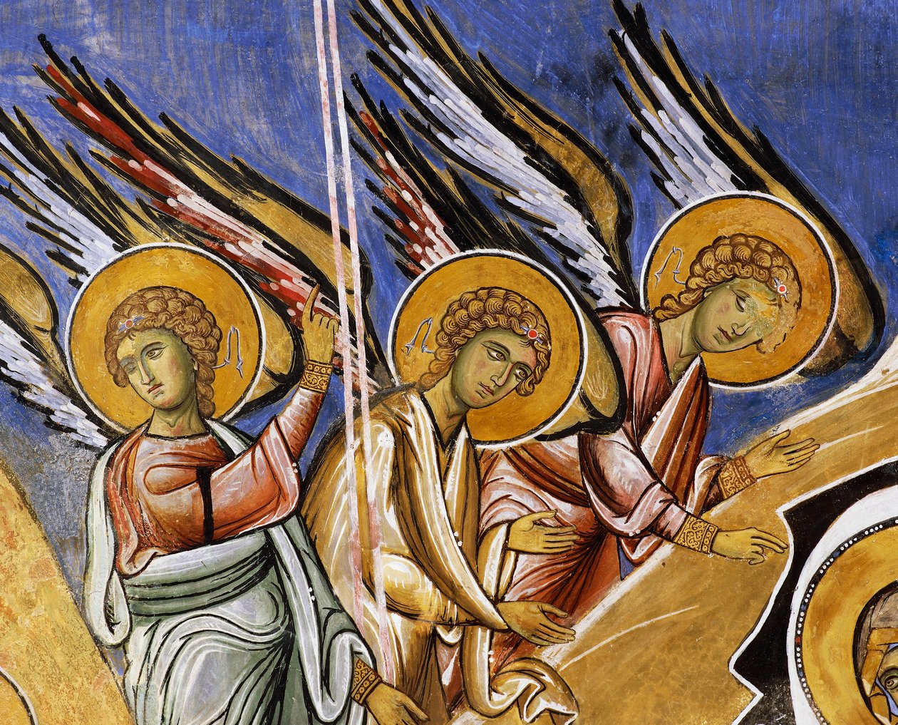 Marian ilmestyksen enkelit, fresko (1192), Panagia Tou Araka -kirkko (herneen neitsytkirkko) (Unescon maailmanperintöluettelo, 2001), Lagoudera, Troodosvuoret, Kypros tekijältä Unknown artist