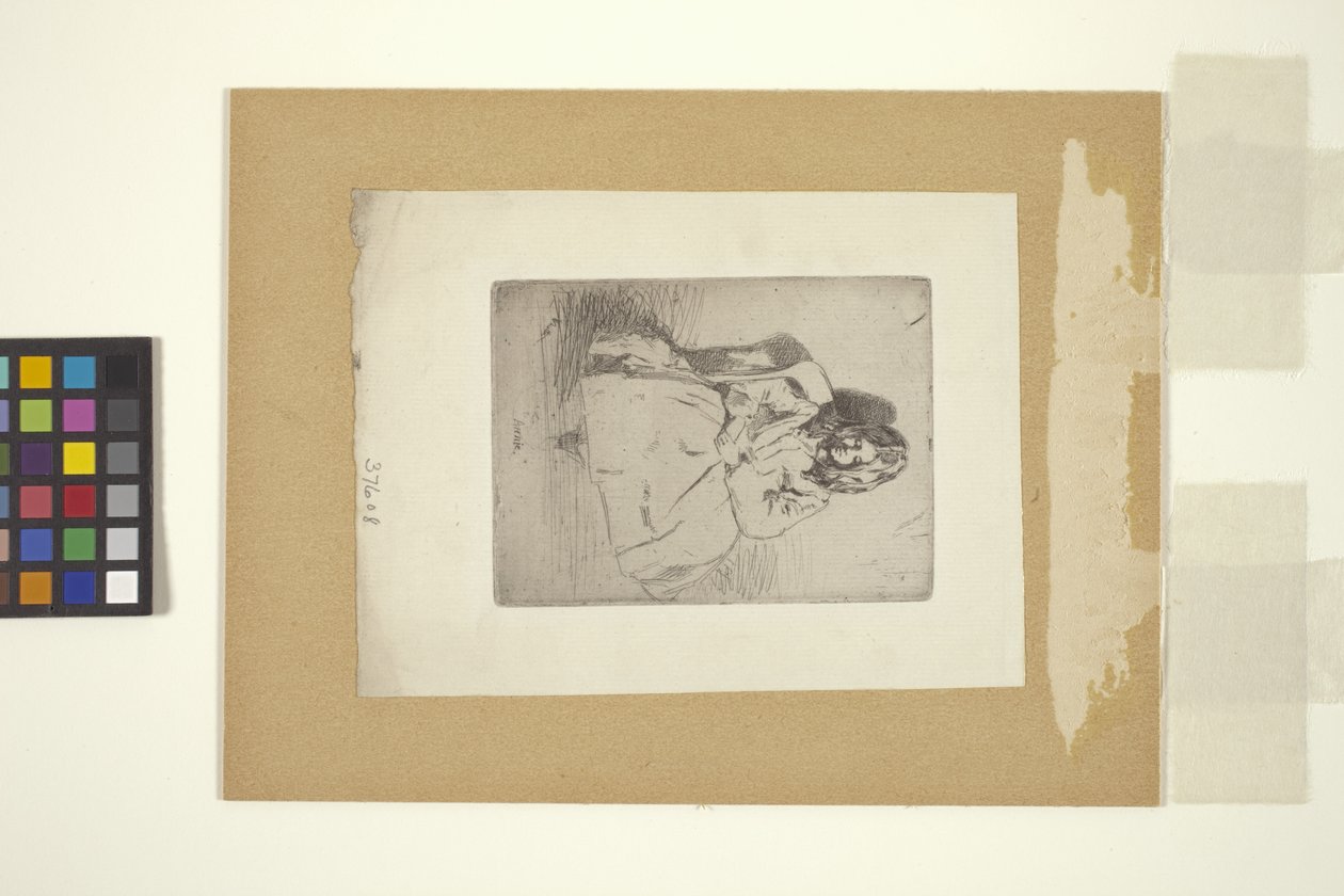 Annie, istuu (etsaus) tekijältä Unknown artist