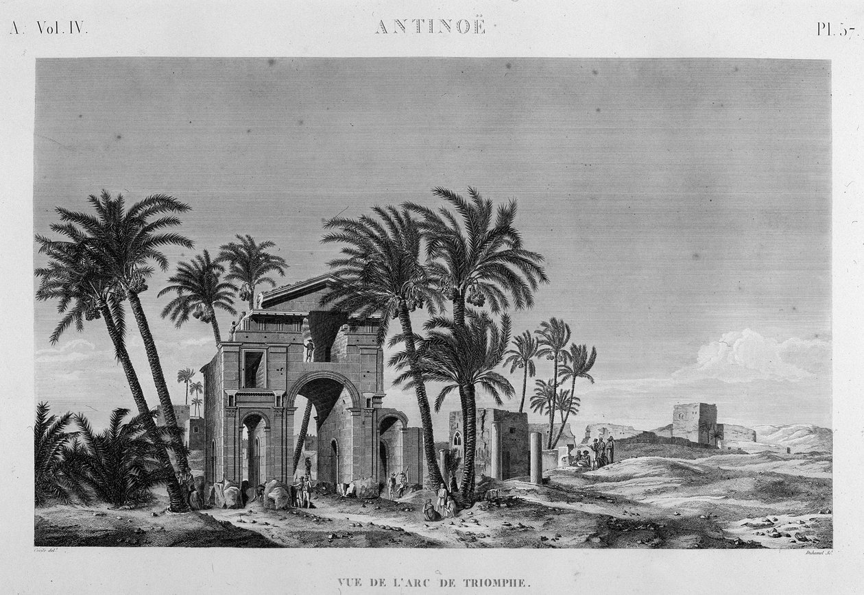 Antinoë: näkymä Riemukaarelle teoksessa ”Egyptin kuvaus”, Imperial Editions tekijältä Unknown artist