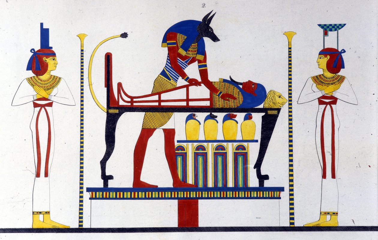 Anubis ja muumio - Ippolito Rosellinin (Rossellini) "" Egyptin ja Ylä-Nubian muistomerkit" -osassa. tekijältä Unknown artist