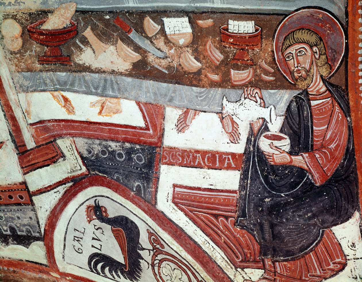 Apostoli tarjoilemassa viiniä, yksityiskohta (fresko tekijältä Unknown artist