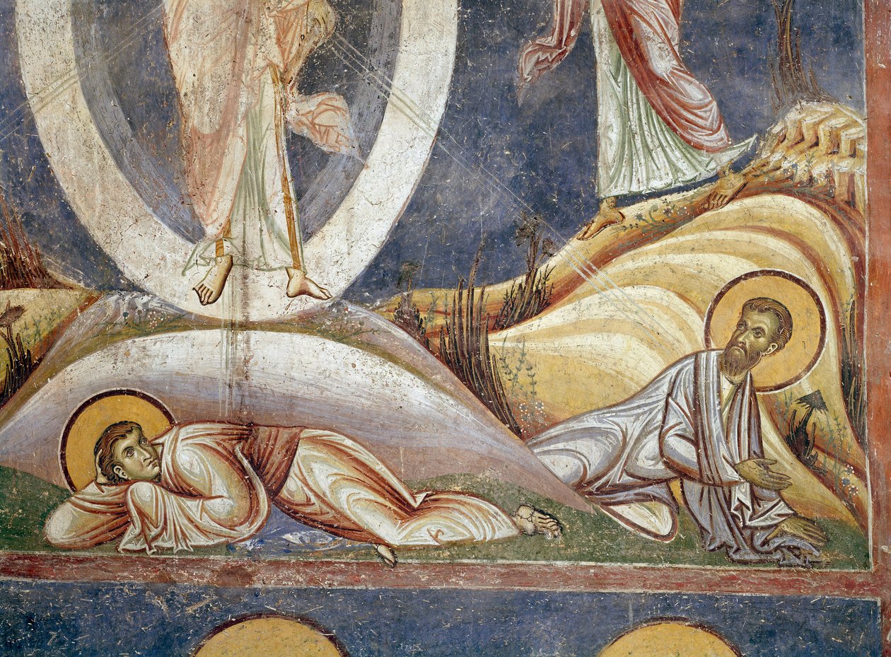 Apotres Jean ja Jacques Detail. Kirkastumisen fresko. 1164 Nerezi, St. Clementin kirkko, Makedoina tekijältä Unknown artist