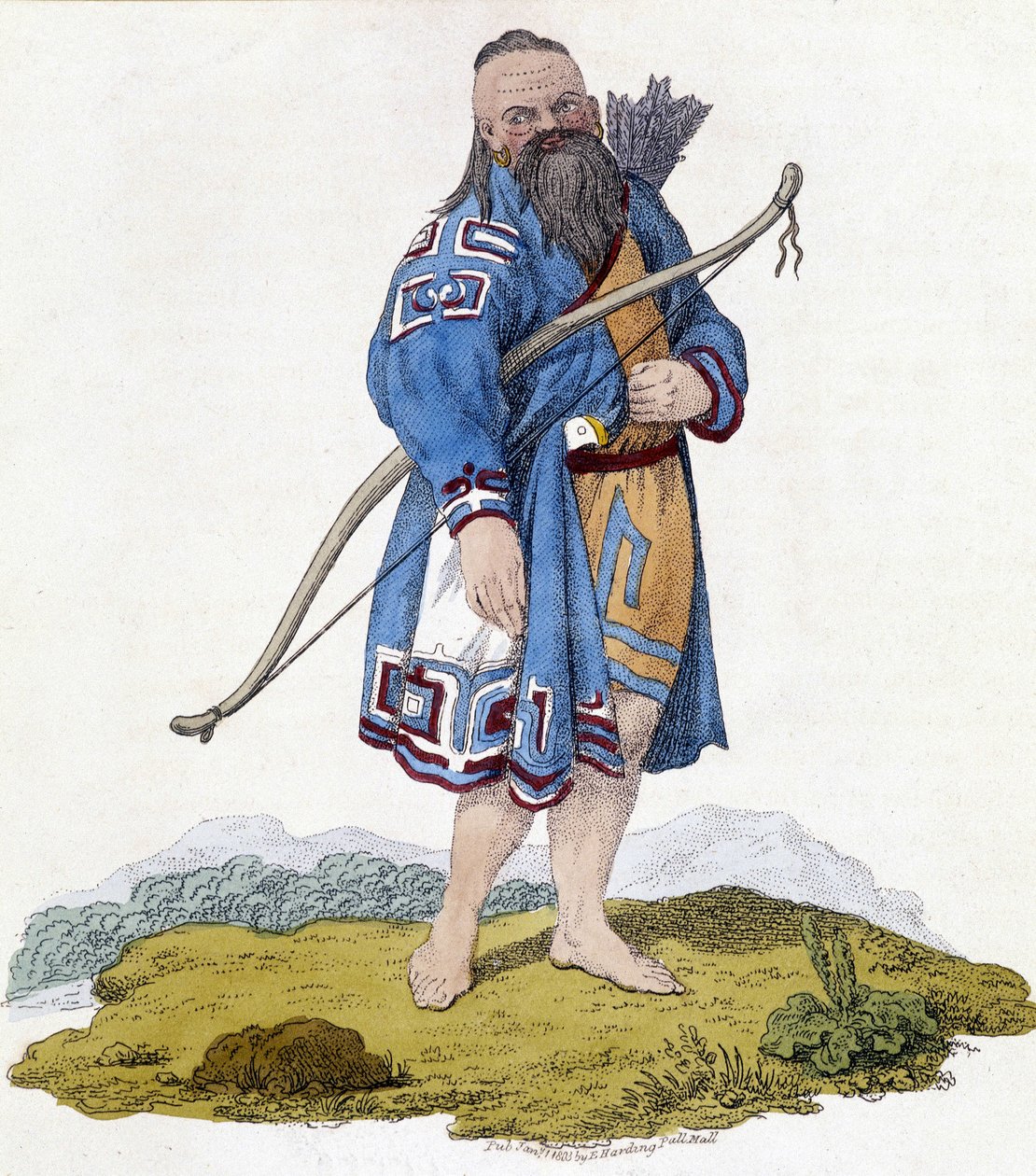 Venäläisen väestön jousimies. Kuva vuodelta 1803. tekijältä Unknown artist
