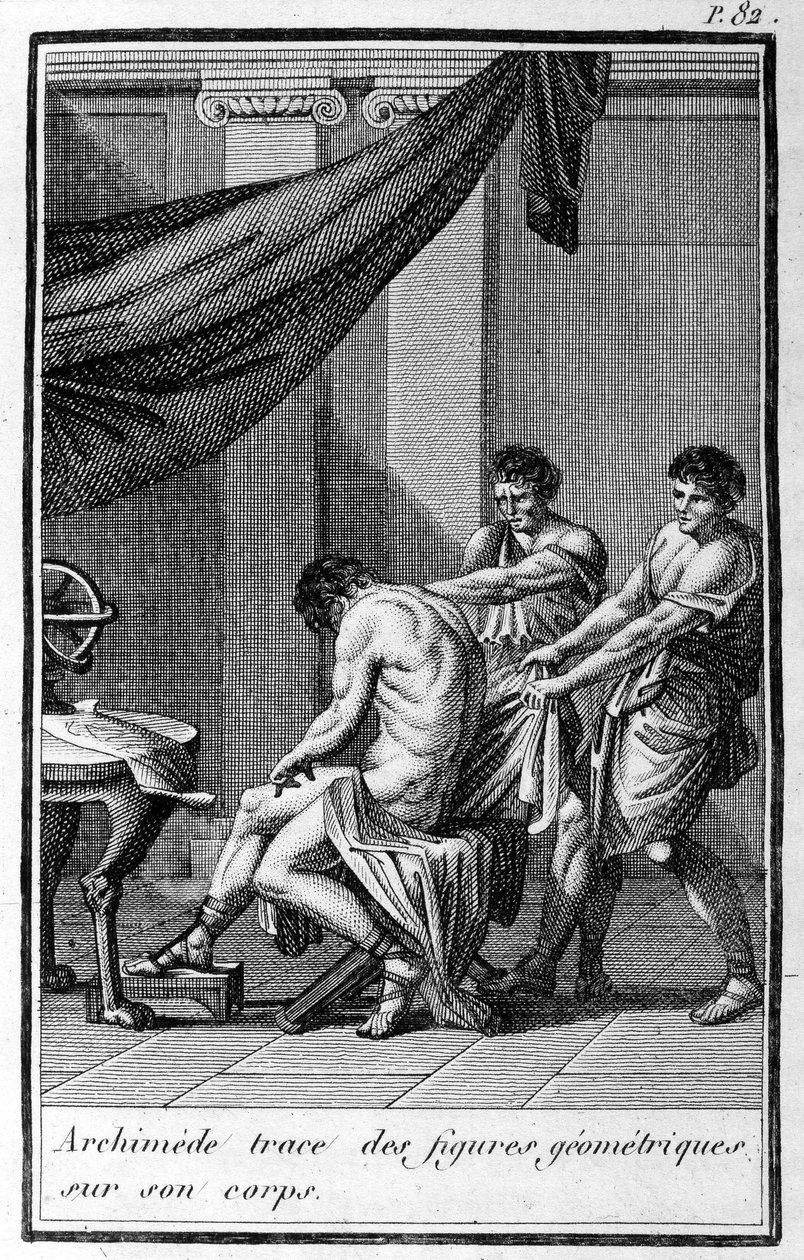 Arkhimedes jäljittää ruumiillaan geometrisia hahmoja. tekijältä Unknown artist