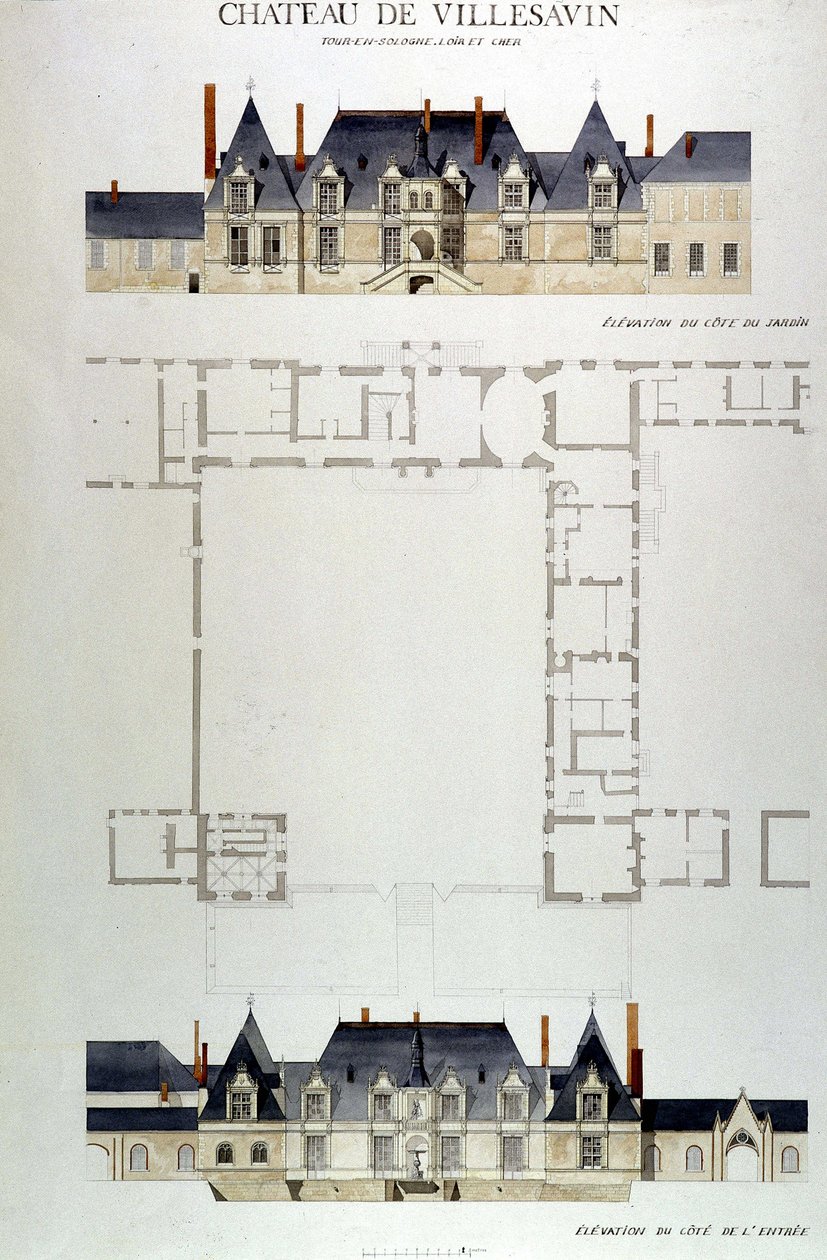 Château de Villesavinin arkkitehtuuri, Tour in Sologne, Loir et Cher (41) tekijältä Unknown artist